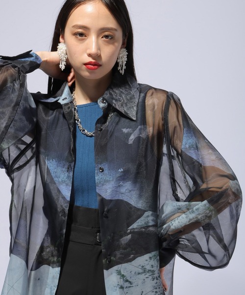 HARE(ハレ)の「【Fashionart Mag LADIES】バックスリットシアーシャツ(シャツ/ブラウス・レディース・ブルー/ブラック・FREE)」の14枚目の写真