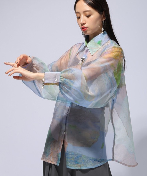 HARE(ハレ)の「【Fashionart Mag LADIES】バックスリットシアーシャツ(シャツ/ブラウス・レディース・ブルー/ブラック・FREE)」の17枚目の写真