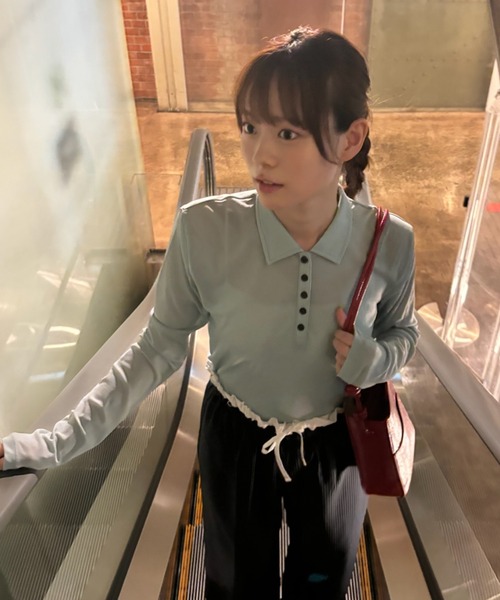 Birthday room(バースデイルーム)の「シアーコンパクトポロトップス / sheer conpact polo tops(ポロシャツ・レディース・グレー/ホワイト/ライトブルー/ネイビー・FREE)」の5枚目の写真