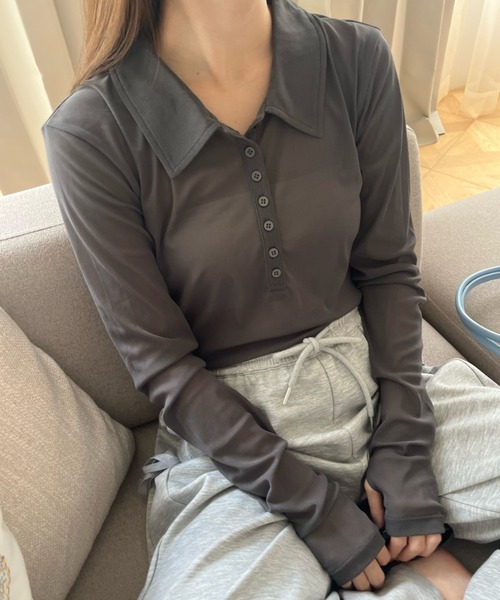 Birthday room(バースデイルーム)の「シアーコンパクトポロトップス / sheer conpact polo tops(ポロシャツ・レディース・グレー/ホワイト/ライトブルー/ネイビー・FREE)」の20枚目の写真