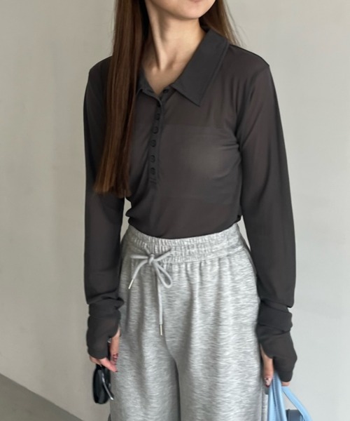 Birthday room(バースデイルーム)の「シアーコンパクトポロトップス / sheer conpact polo tops(ポロシャツ・レディース・グレー/ホワイト/ライトブルー/ネイビー・FREE)」の19枚目の写真