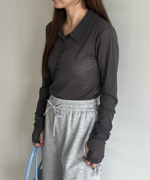 Birthday room(バースデイルーム)の「シアーコンパクトポロトップス / sheer conpact polo tops(ポロシャツ・レディース・グレー/ホワイト/ライトブルー/ネイビー・FREE)」の15枚目の写真