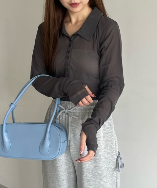 Birthday room(バースデイルーム)の「シアーコンパクトポロトップス / sheer conpact polo tops(ポロシャツ・レディース・グレー/ホワイト/ライトブルー/ネイビー・FREE)」の14枚目の写真