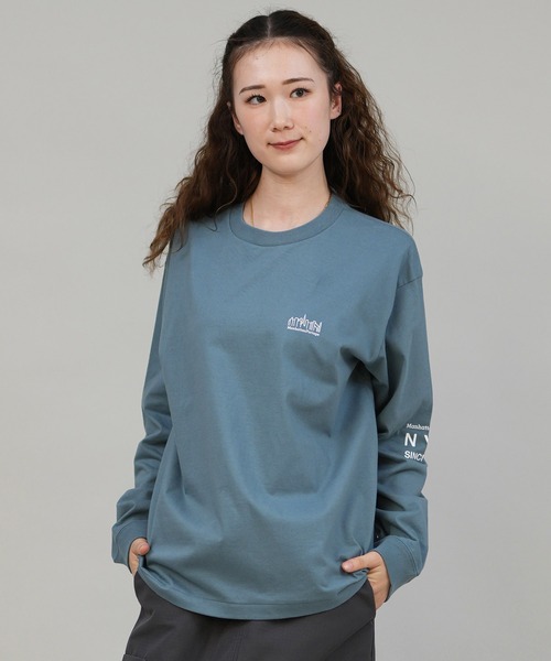 Manhattan Portage（マンハッタンポーテージ）の「Manhattan Portage/マンハッタンポーテージ ロンT LOGO MP-M580（Tシャツ/カットソー・レディース・ブラック×ホワイト/ホワイト×ブルー/ホワイト×ブラック/ライトグレー/ダークブルー・M/L/XL/S）」の5枚目の写真