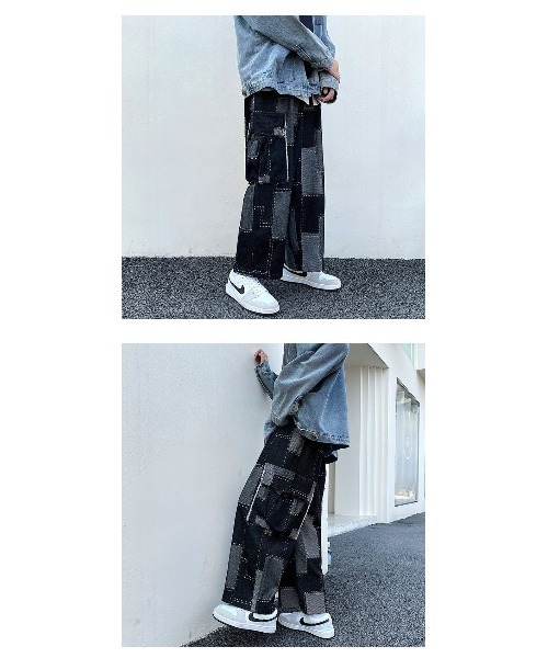 ヴィンテージパンツ　パッチワークvintage♡ ヴィンテージライクフリンジパッチワーク刺繍ワイドストレート