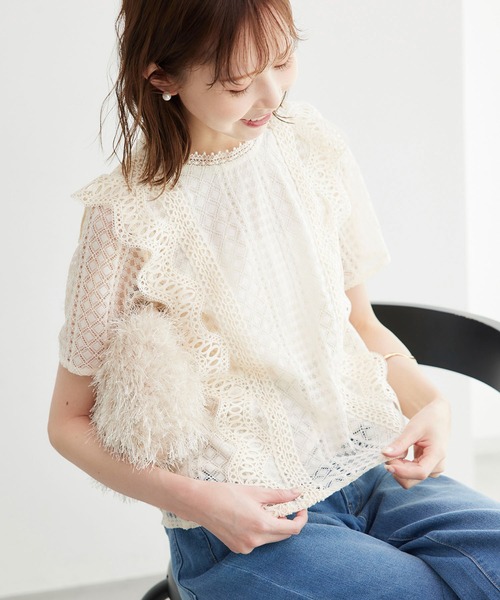 ROPE' PICNIC(ロペピクニック)の「ショート丈レースブラウス(シャツ/ブラウス・レディース・オフホワイト/ブラック・38)」の1枚目の写真