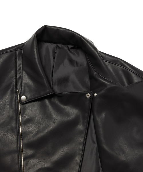 【SINSS】ルーズシンセンティックレザーブルゾン Black セール】シンセティックレザーライダースブルゾン（ブルゾン