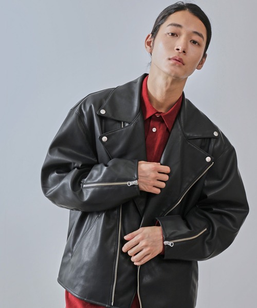 ライダースブルゾン TOM FORD (トムフォード) GLOSSY GRAIN BIKER BLOUSON