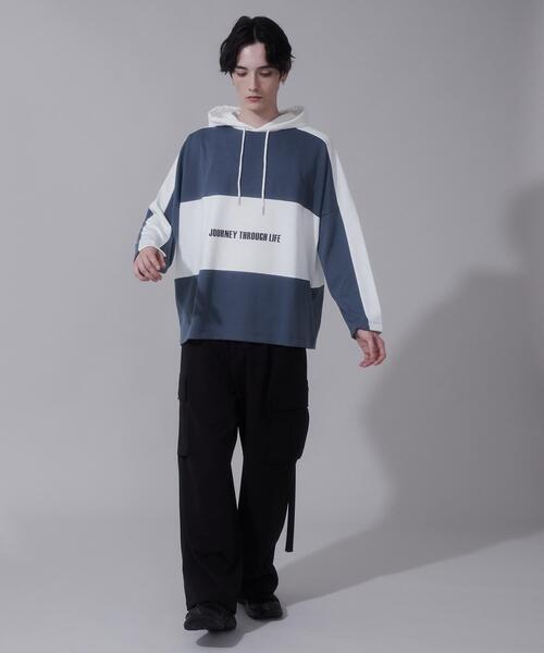 BROWNY(ブラウニー)の「BROWNY/ドルマンポンチフードT(Tシャツ/カットソー・メンズ・ホワイト/ブルー・LARGE/MEDIUM)」の4枚目の写真