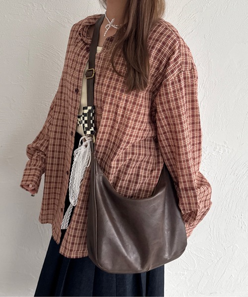 kutir(クティール)の「オーバーサッカーチェックシャツ(シャツ/ブラウス・レディース・ライトブルー/ブルー/グリーン/レッド/ホワイト/ブラック・FREE)」の6枚目の写真