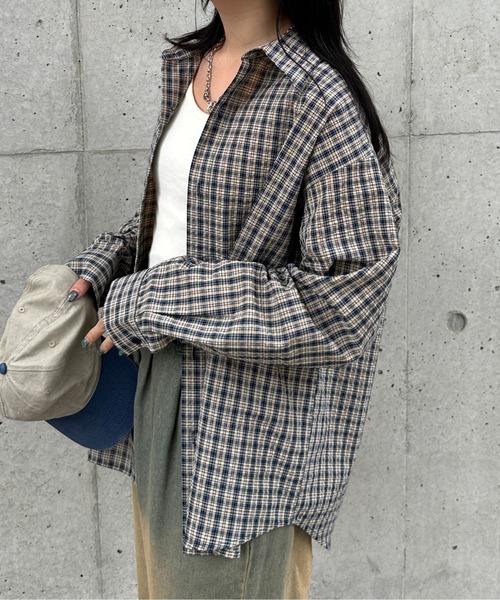 kutir(クティール)の「オーバーサッカーチェックシャツ(シャツ/ブラウス・レディース・ライトブルー/ブルー/グリーン/レッド/ホワイト/ブラック・FREE)」の20枚目の写真