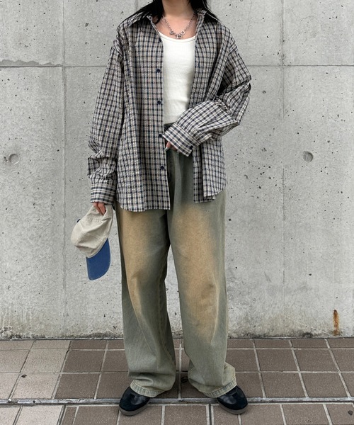 kutir(クティール)の「オーバーサッカーチェックシャツ(シャツ/ブラウス・レディース・ライトブルー/ブルー/グリーン/レッド/ホワイト/ブラック・FREE)」の22枚目の写真