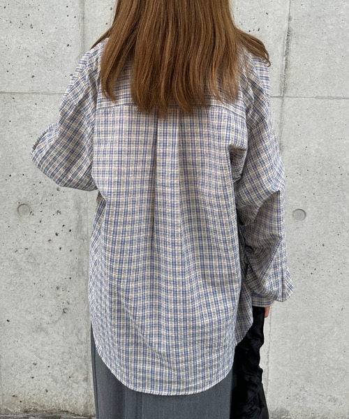 kutir(クティール)の「オーバーサッカーチェックシャツ(シャツ/ブラウス・レディース・ライトブルー/ブルー/グリーン/レッド/ホワイト/ブラック・FREE)」の13枚目の写真