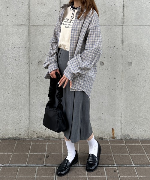 kutir(クティール)の「オーバーサッカーチェックシャツ(シャツ/ブラウス・レディース・ライトブルー/ブルー/グリーン/レッド/ホワイト/ブラック・FREE)」の15枚目の写真