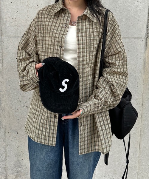 kutir(クティール)の「オーバーサッカーチェックシャツ(シャツ/ブラウス・レディース・ライトブルー/ブルー/グリーン/レッド/ホワイト/ブラック・FREE)」の7枚目の写真