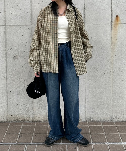 kutir(クティール)の「オーバーサッカーチェックシャツ(シャツ/ブラウス・レディース・ライトブルー/ブルー/グリーン/レッド/ホワイト/ブラック・FREE)」の9枚目の写真