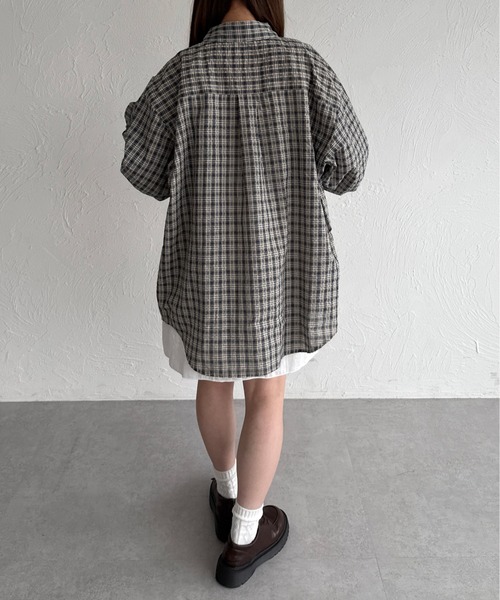 セール】オーバーサッカーチェックシャツ（シャツ/ブラウス）｜kutir