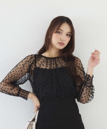 キャミ付きドットシアートップス