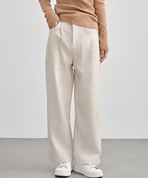 セール】ハイウエスト ワイド ストレート タック パンツ 裏起毛