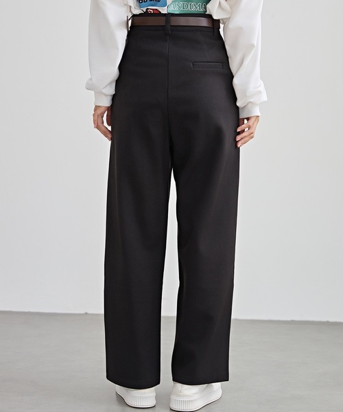 セール】ハイウエスト ワイド ストレート タック パンツ 裏起毛