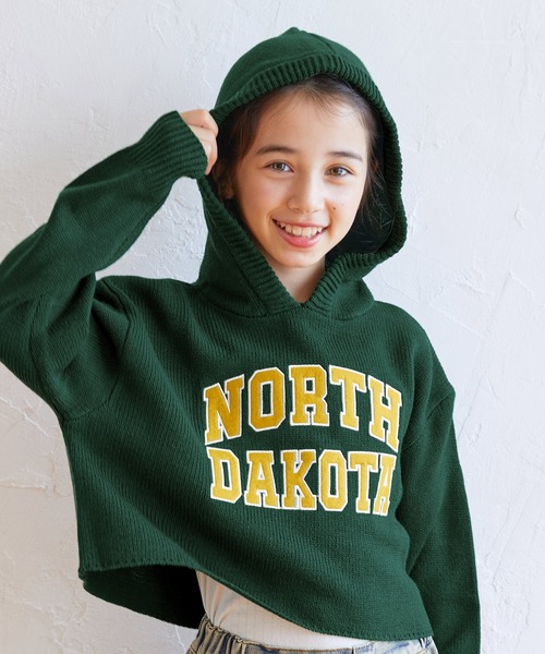 coca（coca）（コカ）の「キッズ ワッペンロゴ ニットフーディー（ニット/セーター・キッズ・グリーン/ブラック・120/130/140/150）」の2枚目の写真