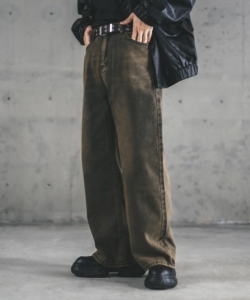 Shoowtime（ショウタイム）の「ワイドストレートヴィンテージウォッシュデニムパンツ（デニムパンツ・メンズ・ライトブルー/ブラック系/ブルー系/ブラウン系・MEDIUM/LARGE/X-LARGE）」の3枚目の写真