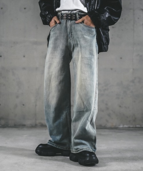 Shoowtime（ショウタイム）の「ワイドストレートヴィンテージウォッシュデニムパンツ（デニムパンツ・メンズ・ライトブルー/ブラック系/ブルー系/ブラウン系・MEDIUM/LARGE/X-LARGE）」の4枚目の写真