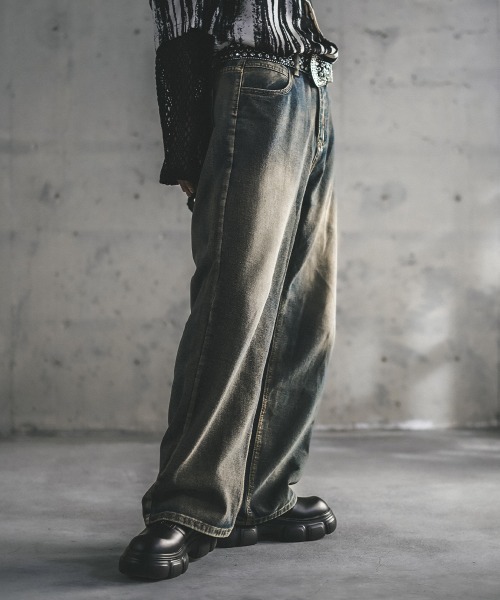 Shoowtime（ショウタイム）の「ワイドストレートヴィンテージウォッシュデニムパンツ（デニムパンツ・メンズ・ライトブルー/ブラック系/ブルー系/ブラウン系・MEDIUM/LARGE/X-LARGE）」の7枚目の写真