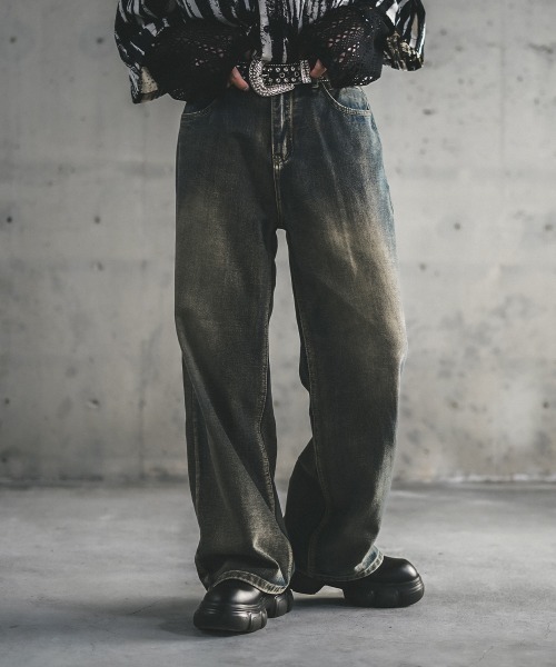 Shoowtime（ショウタイム）の「ワイドストレートヴィンテージウォッシュデニムパンツ（デニムパンツ・メンズ・ライトブルー/ブラック系/ブルー系/ブラウン系・MEDIUM/LARGE/X-LARGE）」の8枚目の写真