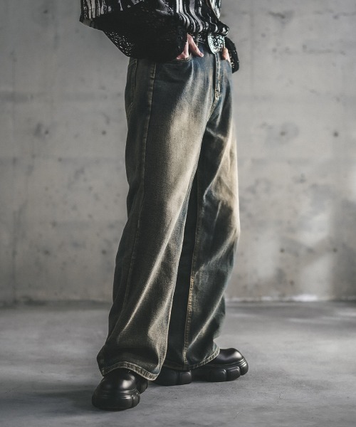 Shoowtime（ショウタイム）の「ワイドストレートヴィンテージウォッシュデニムパンツ（デニムパンツ・メンズ・ライトブルー/ブラック系/ブルー系/ブラウン系・MEDIUM/LARGE/X-LARGE）」の10枚目の写真