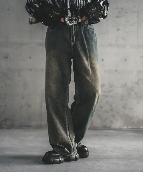 Shoowtime（ショウタイム）の「ワイドストレートヴィンテージウォッシュデニムパンツ（デニムパンツ・メンズ・ライトブルー/ブラック系/ブルー系/ブラウン系・MEDIUM/LARGE/X-LARGE）」の11枚目の写真