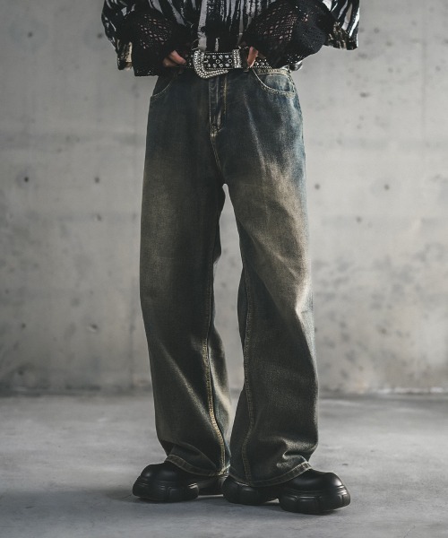 Shoowtime（ショウタイム）の「ワイドストレートヴィンテージウォッシュデニムパンツ（デニムパンツ・メンズ・ライトブルー/ブラック系/ブルー系/ブラウン系・MEDIUM/LARGE/X-LARGE）」の14枚目の写真