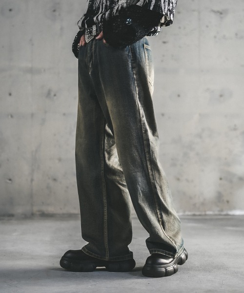 Shoowtime（ショウタイム）の「ワイドストレートヴィンテージウォッシュデニムパンツ（デニムパンツ・メンズ・ライトブルー/ブラック系/ブルー系/ブラウン系・MEDIUM/LARGE/X-LARGE）」の15枚目の写真