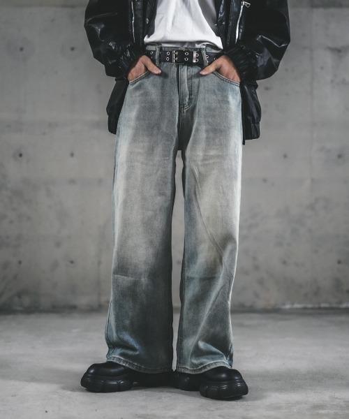 ストレートパンツ ウォッシュデニム ジーンズ アメリカン レトロ ジーンズ デニム デニムパンツ レトロウォッシュワイドレッグ
