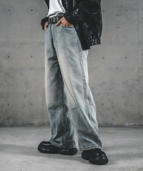 フリンジデニムジーパン ウォッシュデニム ストレート tet-pants セール】低身長向けサイズ 選べる2タイプ 裾フリンジストレート