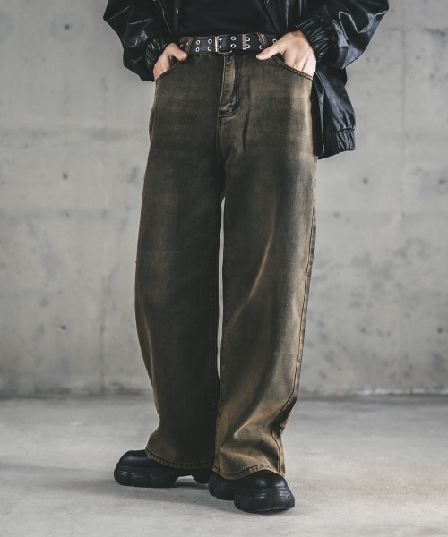 ストレートパンツ ウォッシュデニム ジーンズ アメリカン レトロ ジーンズ デニム デニムパンツ レトロウォッシュワイドレッグ