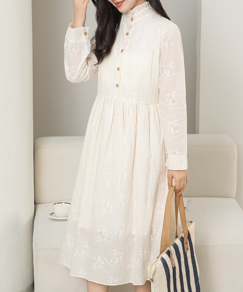 Lace Ladies(レースレディース)の「フリル プチハイネック カットレース フレア ワンピース(ワンピース・レディース・アイボリー・S/M/XL)」の6枚目の写真