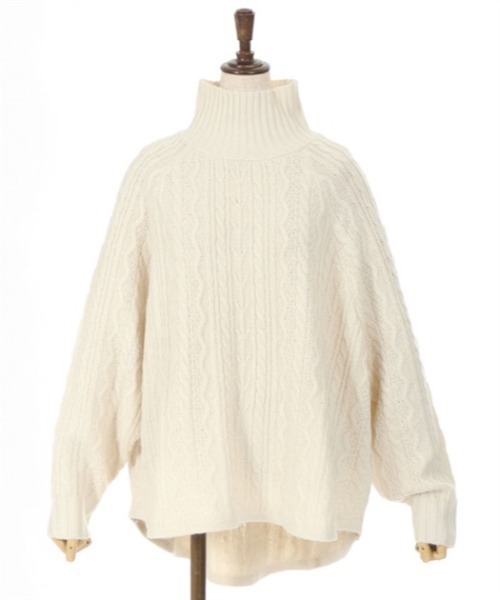 axes femme（アクシーズファム）の「ケーブル柄ハイネックプルオーバー（Tシャツ/カットソー・レディース・グレー/キナリ/ベージュ・MEDIUM）」の2枚目の写真