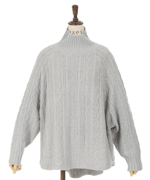 axes femme（アクシーズファム）の「ケーブル柄ハイネックプルオーバー（Tシャツ/カットソー・レディース・グレー/キナリ/ベージュ・MEDIUM）」の5枚目の写真