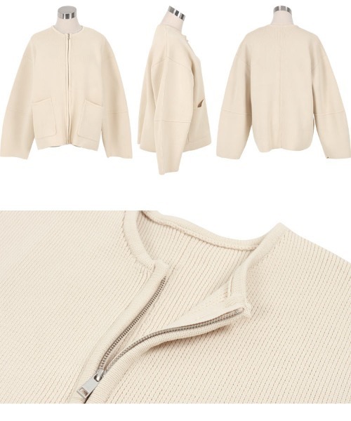 KOBE LETTUCE(コウベレタス)の「ランタンスリーブニットジャケット(ノーカラージャケット・レディース・ホワイト×ブラック/ブラック/アイボリー/グレー・M)」の11枚目の写真