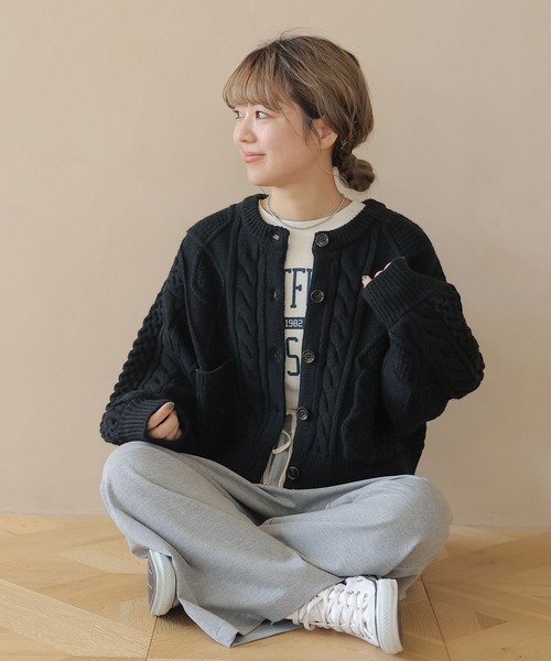 studio CLIP（スタディオクリップ）の「【my fit CLIP/saito企画】着丈選べるケーブルカーディガン（カーディガン/ボレロ・レディース・ライトグレー/ブラック/アイボリー・MEDIUM/LARGE）」の19枚目の写真