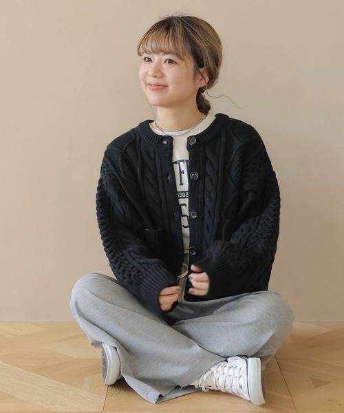 studio CLIP（スタディオクリップ）の「【my fit CLIP/saito企画】着丈選べるケーブルカーディガン（カーディガン/ボレロ・レディース・ライトグレー/ブラック/アイボリー・MEDIUM/LARGE）」の20枚目の写真