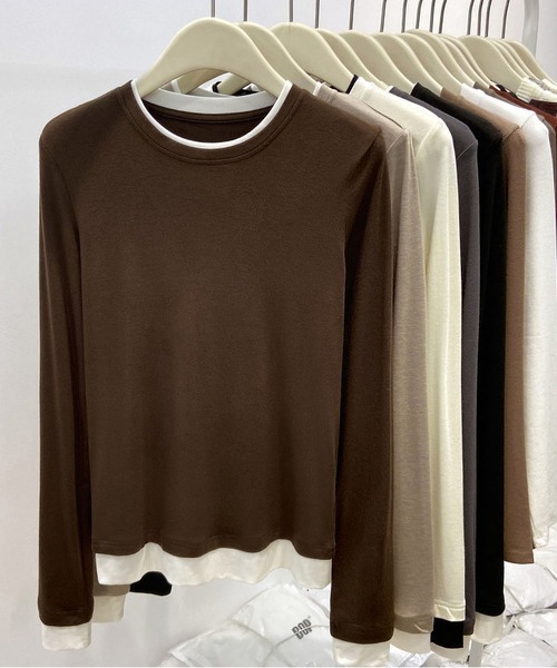 MAISON DE THERESE(メゾン ド テレーズ)の「クルーネック 配色切り替え長袖Tシャツ(Tシャツ/カットソー・レディース・ブラック/ブラウン/ホワイト・M/L)」の3枚目の写真
