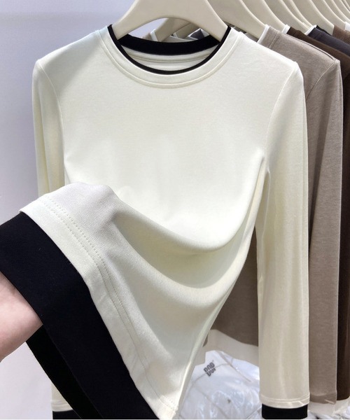 MAISON DE THERESE(メゾン ド テレーズ)の「クルーネック 配色切り替え長袖Tシャツ(Tシャツ/カットソー・レディース・ブラック/ブラウン/ホワイト・M/L)」の2枚目の写真