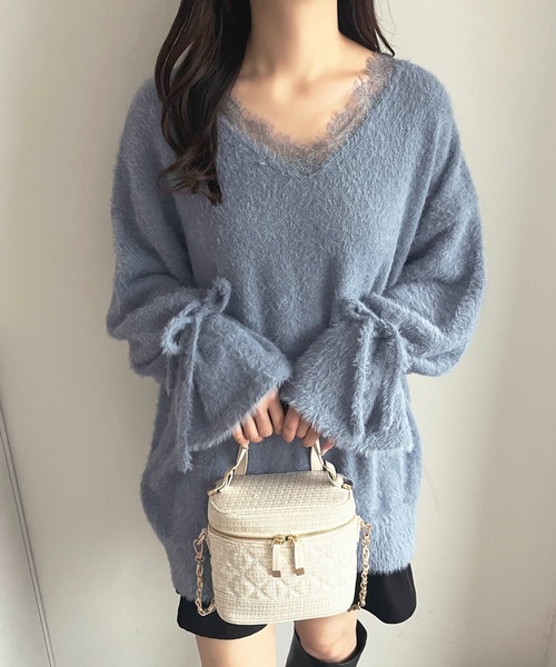 apres jour(アプレジュール)の「レースシャギーニットチュニック【ZOZOTOWN限定アイテム】(ニット/セーター・レディース・ブラック/ベビーピンク/ブルー/ホワイト・フリー/X-LARGE)」の3枚目の写真
