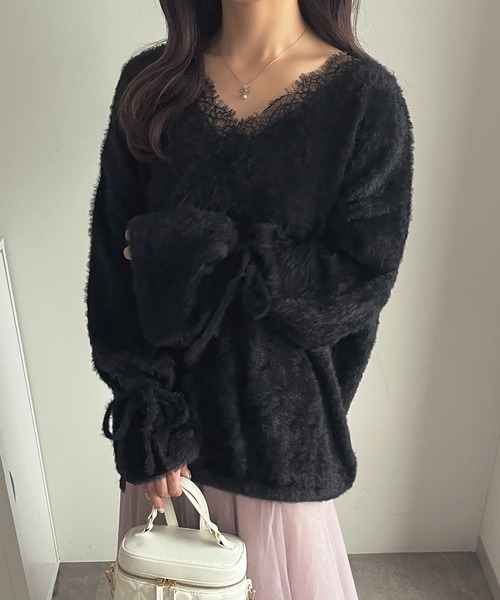 apres jour(アプレジュール)の「レースシャギーニットチュニック【ZOZOTOWN限定アイテム】(ニット/セーター・レディース・ブラック/ベビーピンク/ブルー/ホワイト・フリー/X-LARGE)」の1枚目の写真
