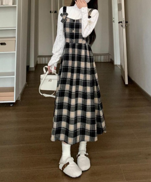 gossip!ロサンゼルス(ゴシップロサンゼルス)の「Y2K チェック柄スイッチングロングキャミワンピース(ワンピース・レディース・ワイン/ブラック・FREE)」の22枚目の写真