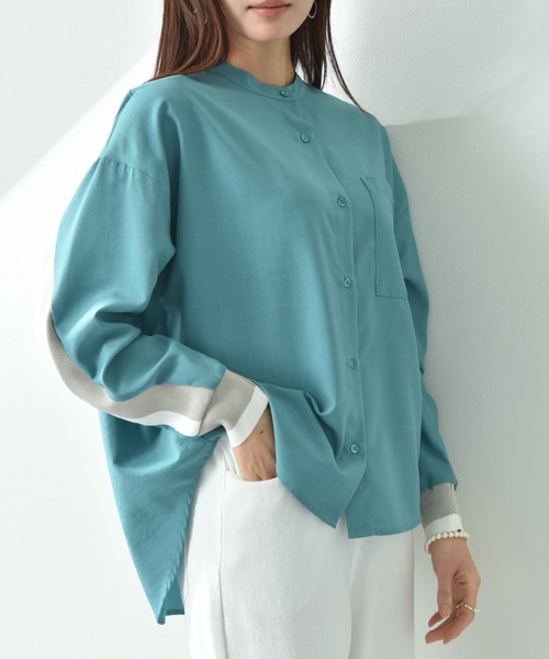 INTERPLANET（インタープラネット）の「麻調ＢＡＣＫヨークテープ切替シャツ（シャツ/ブラウス・レディース・ブラック/アイボリー/ブルー・FREE）」の3枚目の写真