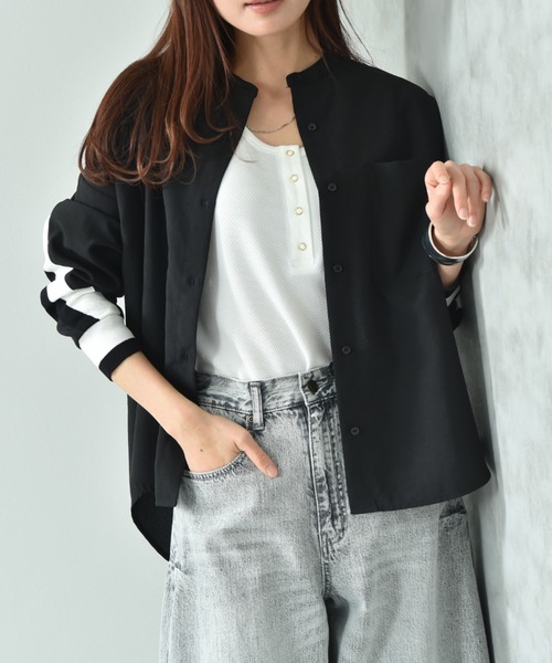INTERPLANET（インタープラネット）の「麻調ＢＡＣＫヨークテープ切替シャツ（シャツ/ブラウス・レディース・ブラック/アイボリー/ブルー・FREE）」の6枚目の写真
