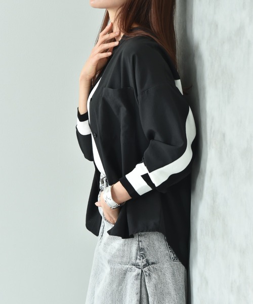 INTERPLANET（インタープラネット）の「麻調ＢＡＣＫヨークテープ切替シャツ（シャツ/ブラウス・レディース・ブラック/アイボリー/ブルー・FREE）」の9枚目の写真